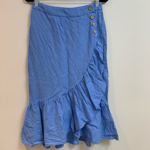 Zara | Blue Wrap Ruffle Midi Skirt - Picture 2 of 6